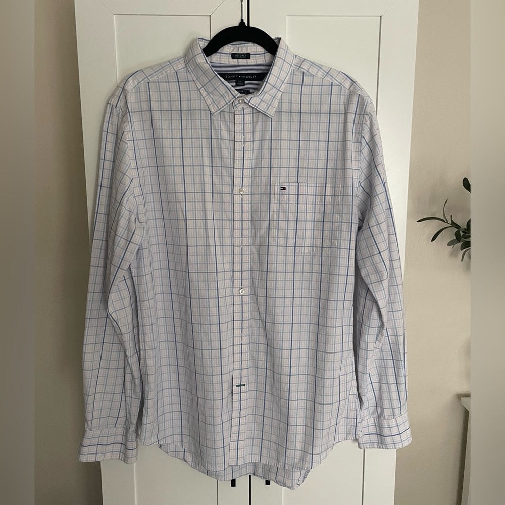 Tommy Hilfiger - Men's White, Blue, Pink Checkered Shirt - Tailored Slim Fit - L